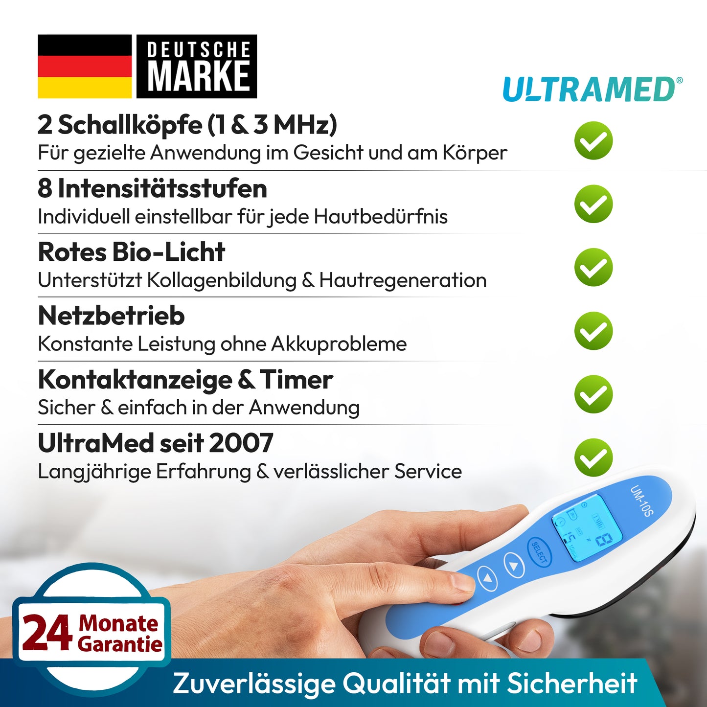 UltraMed - Professionelles Ultraschallgerät für Zuhause - Mit 2 Schallköpfen - 1 MHz + 3 MHz - Für Körper & Gesicht