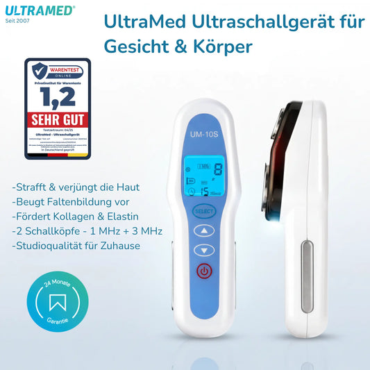 Professionelles Ultraschallgerät für zu Hause - Zwei Schallköpfe für Gesicht & Körper mit 3 MHz & 1 MHz