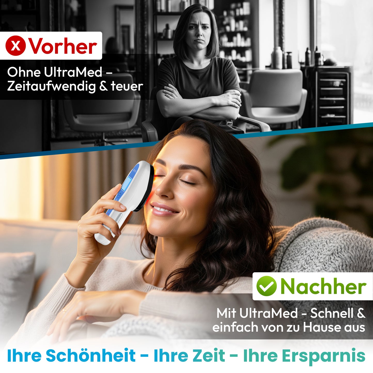UltraMed - Professionelles Ultraschallgerät für Zuhause - Mit 2 Schallköpfen - 1 MHz + 3 MHz - Für Körper & Gesicht