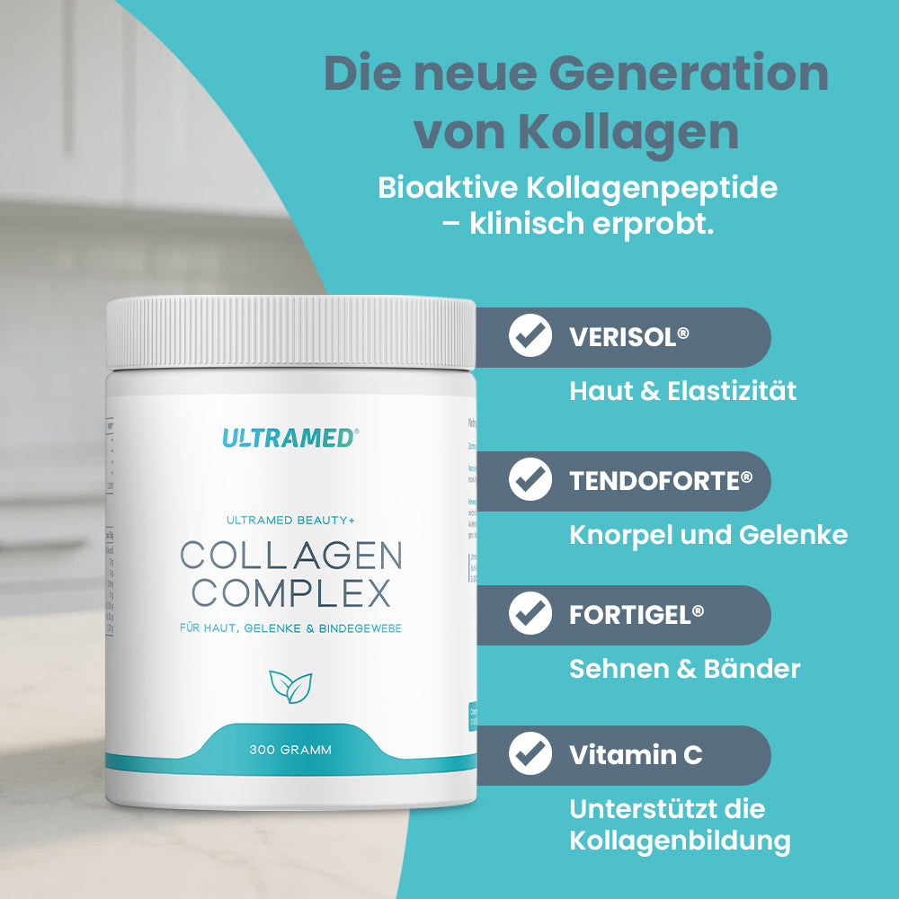 Kollagen Pulver - Hydrolysierte Kollagenpeptide Typ I,II & III mit VERISOL® + Vitamin C inkl. Dosierlöffel