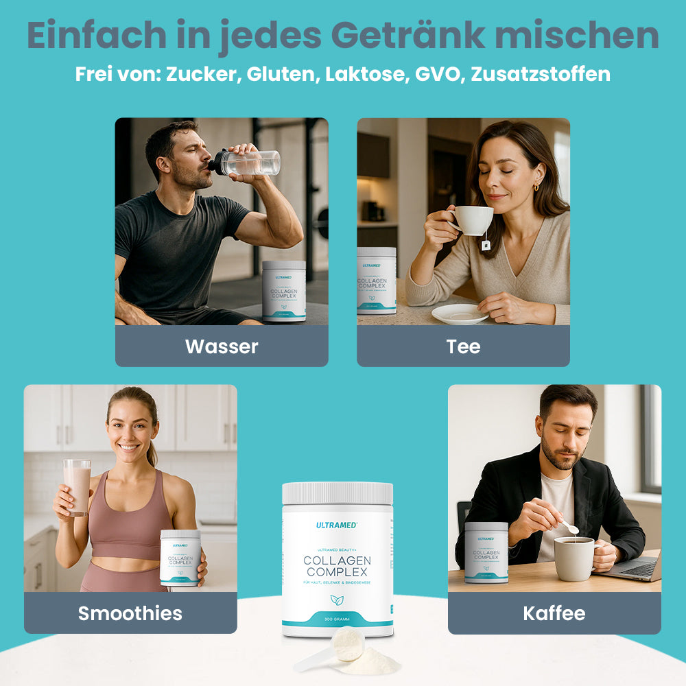 Kollagen Pulver - Hydrolysierte Kollagenpeptide Typ I,II & III mit VERISOL® + Vitamin C inkl. Dosierlöffel