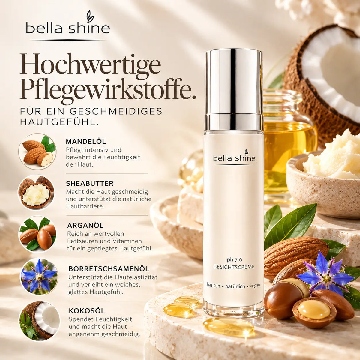 Bella Shine - natürliche und vegane Tages- und Nachtcreme für das Gesicht, 50ml