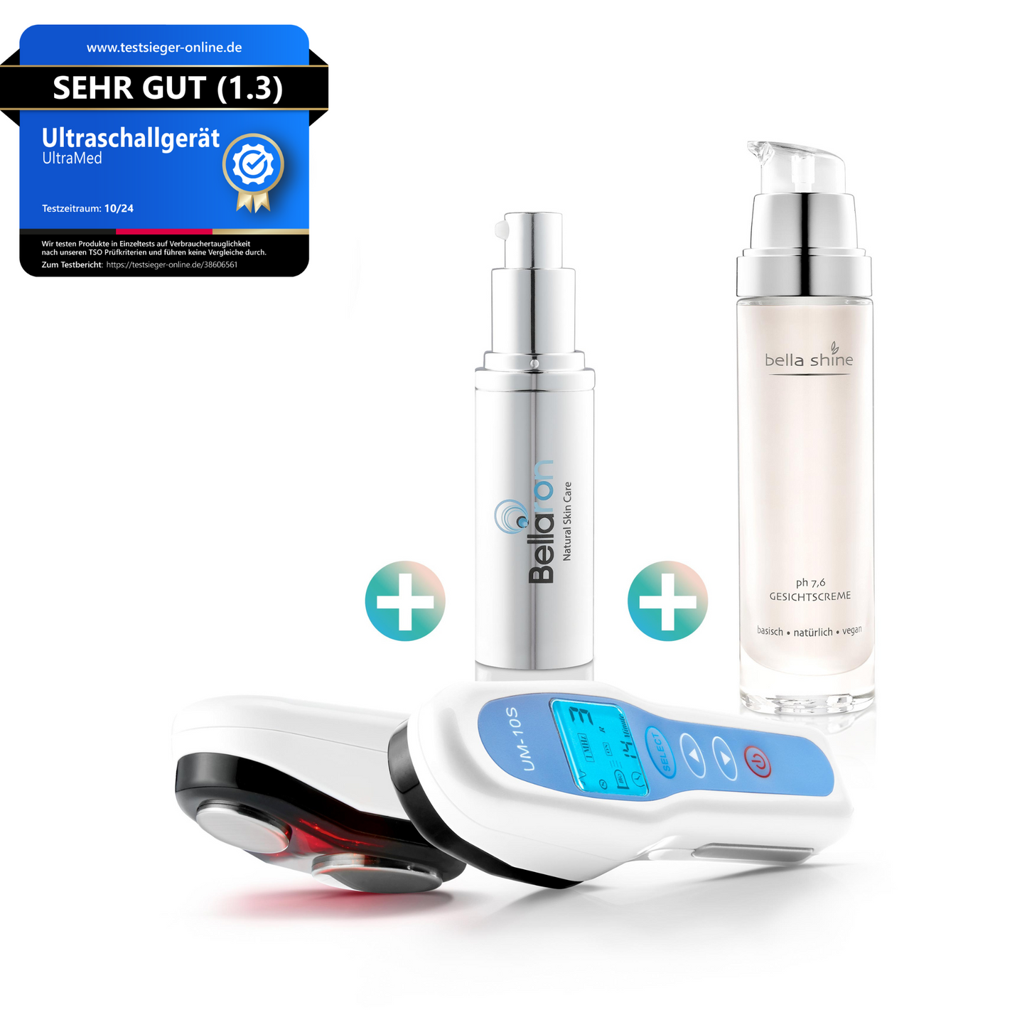 Ultraschallgerät + Bellaron 3-fach Hyaluronserum + Bella Shine Tages- und Nachtcreme