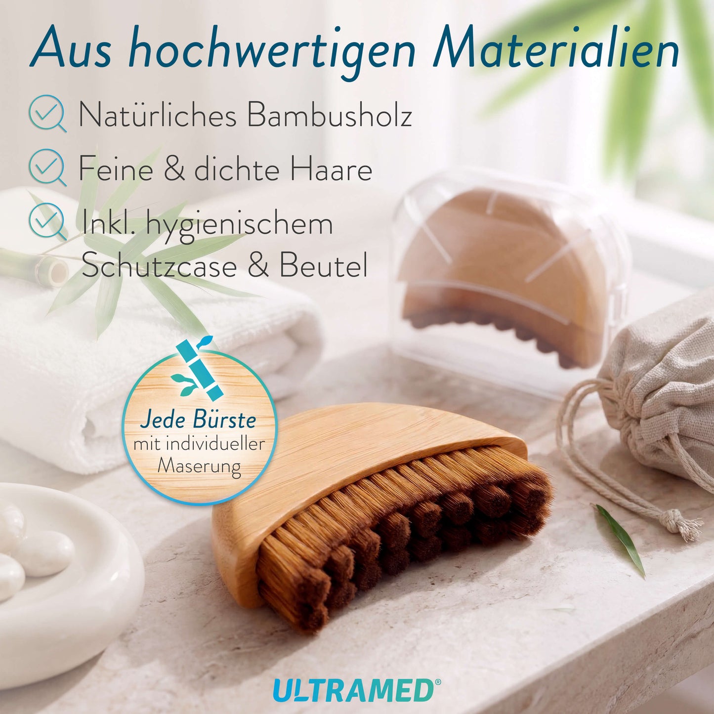 Premium lymphatische Gesichtsbürste aus echtem Bambus für Gesicht, Kinn & Hals
