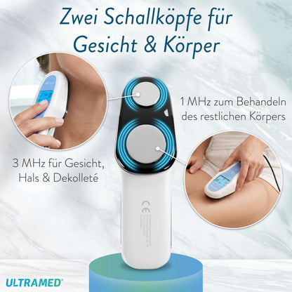 Professionelles Ultraschallgerät für zu Hause - Zwei Schallköpfe für Gesicht & Körper mit 3 MHz & 1 MHz