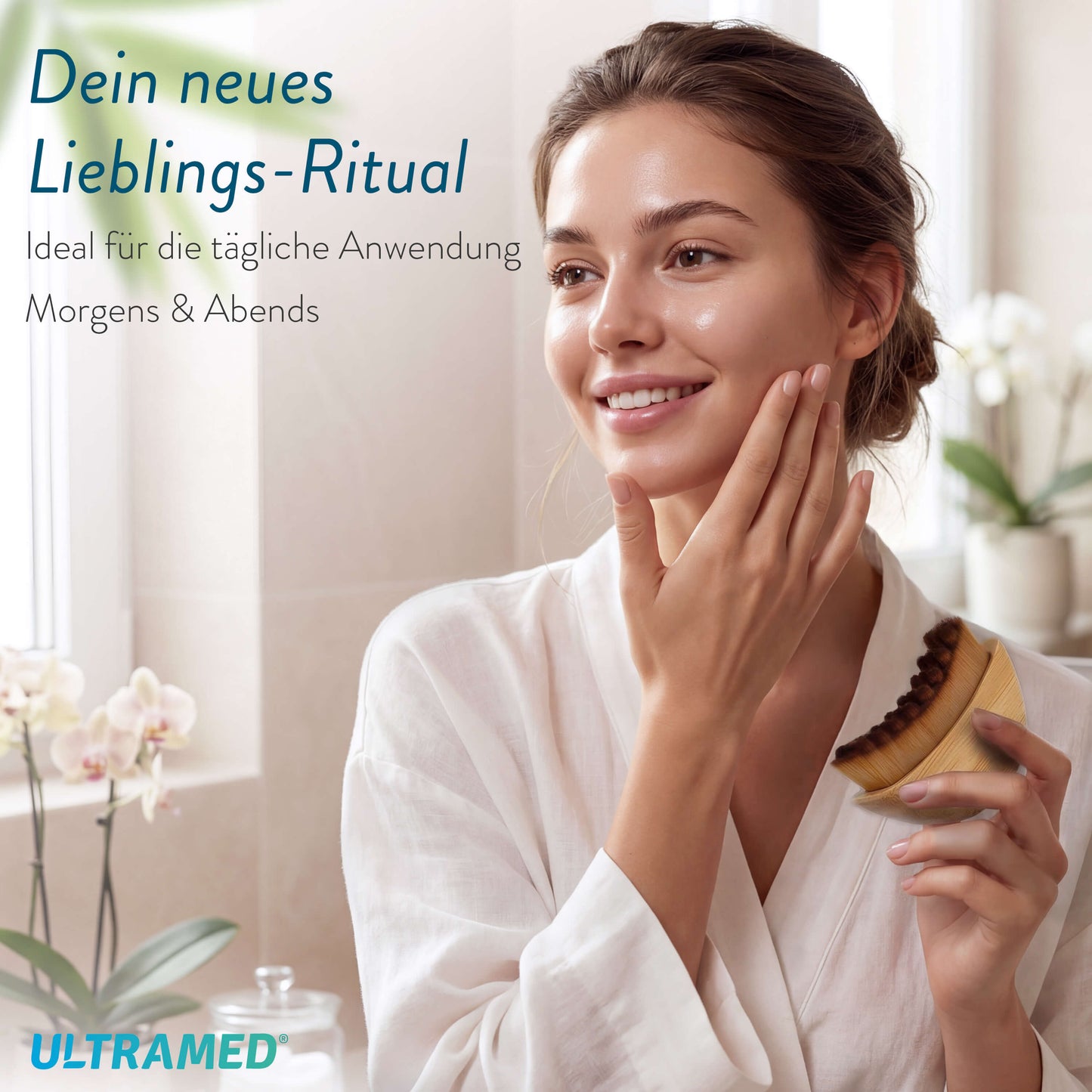 Premium lymphatische Gesichtsbürste aus echtem Bambus für Gesicht, Kinn & Hals