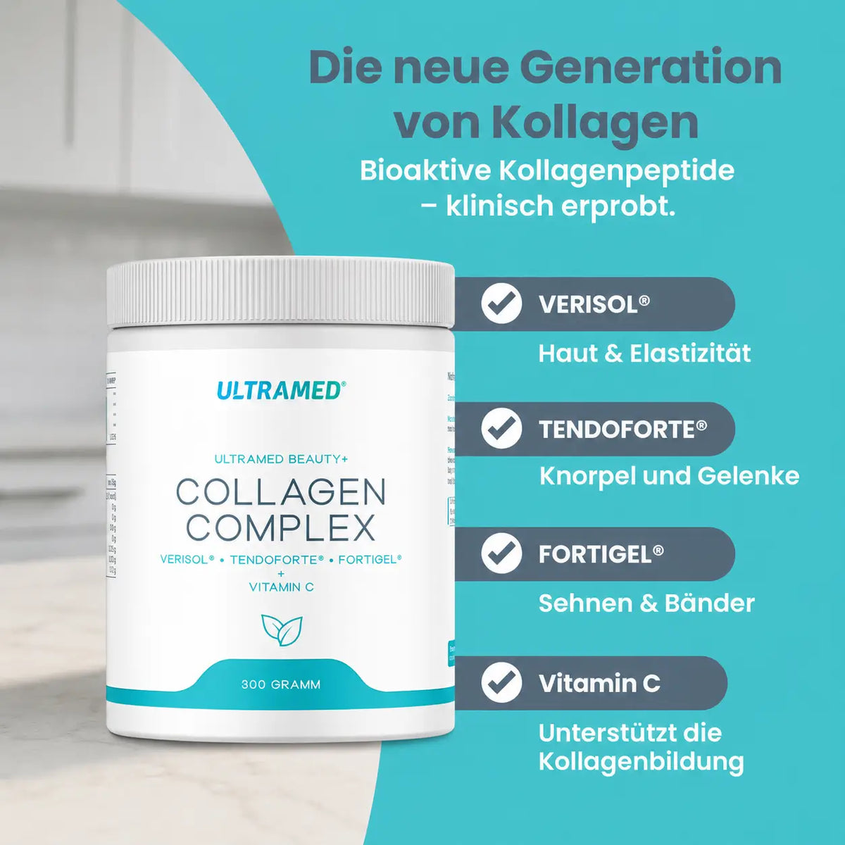 Bioaktives Premium Kollagen Pulver bestehend aus VERISOL®, TENDOFORTE® & FORTIGEL® + Vitamin C