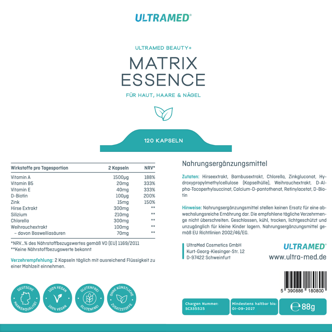 NEU! UltraMed Beauty+ Matrix Essence – Premium-Formel für Haut, Haare, Bindegewebe & Zellschutz (2-Monats-Pack)