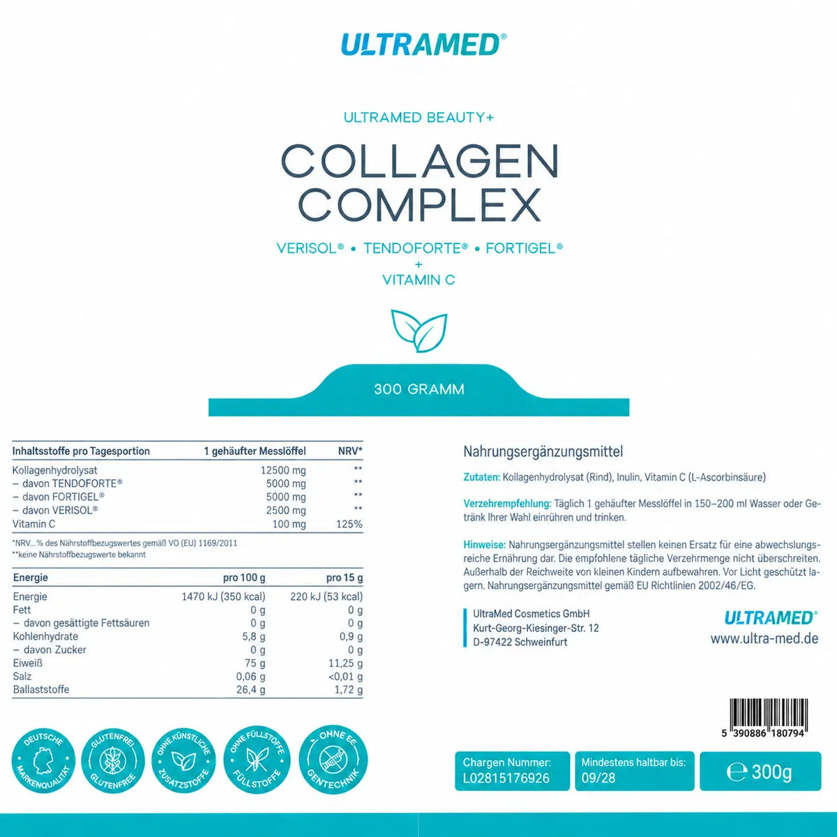 Bioaktives Premium Kollagen Pulver bestehend aus VERISOL®, TENDOFORTE® & FORTIGEL® + Vitamin C