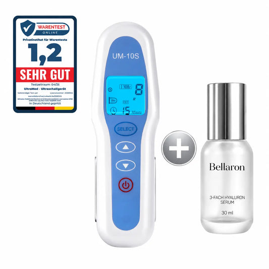 UltraMed Ultraschallgerät für Gesicht und Körper + Bellaron 3-fach Hyaluronserum