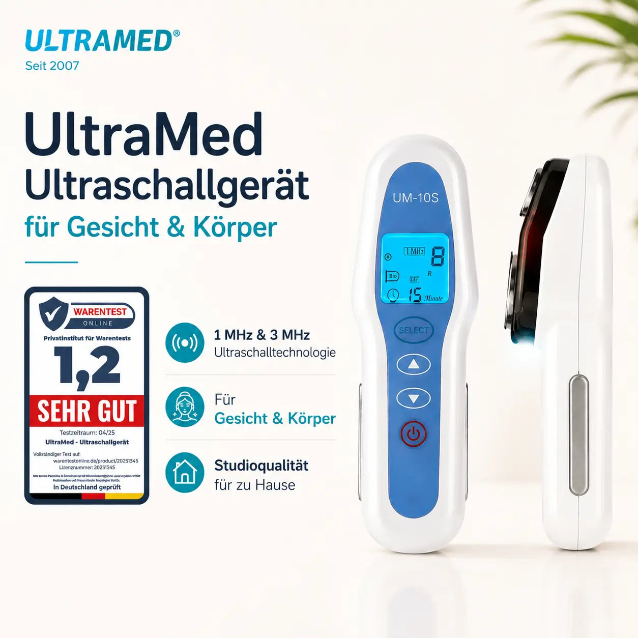 Professionelles Ultraschallgerät für zu Hause – Zwei Schallköpfe für Gesicht & Körper mit 3 MHz & 1 MHz