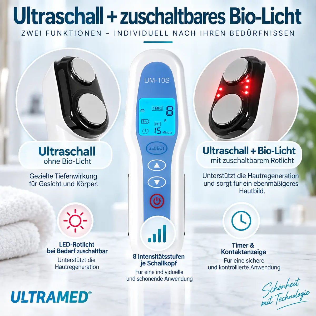 Professionelles Ultraschallgerät für Zuhause - 2 Schallköpfe für Gesicht & Körper